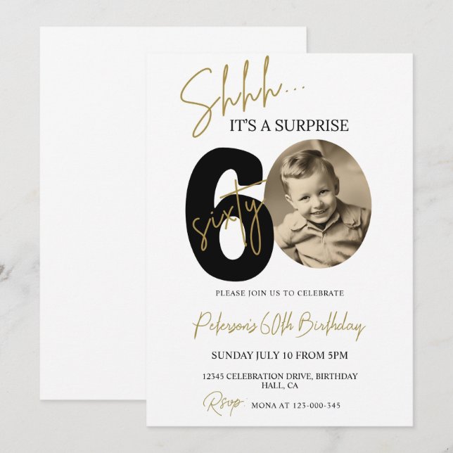 Surprise 60th Birthday Invitation Photo Adult Birt (Front/Back)