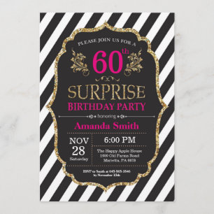 Surprise 60th Birthday Invitation Pink Black Gold