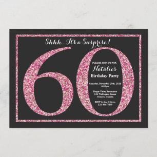 Surprise 60th Birthday Invitation Pink Glitter