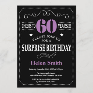 Surprise 60th Birthday Invitation Purple and Black