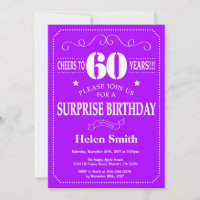 Surprise 60th Birthday Invitation Purple and White