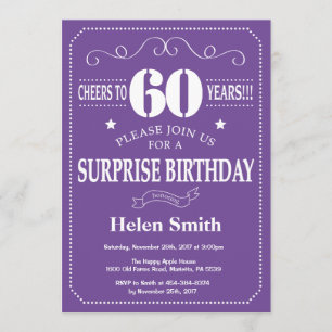 Surprise 60th Birthday Invitation Purple and White