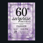 Surprise 60th Birthday Invitation Purple Glitter<br><div class="desc">Surprise 60th Birthday Invitation with Purple String Lights with Purple Glitter Background. Purple Birthday. Adult Birthday. Men or Women Bday Invite. 13th 15th 16th 18th 20th 21st 30th 40th 50th 60th 70th 80th 90th 100th, Any age. For further customisation, please click the "Customise it" button and use our design tool...</div>