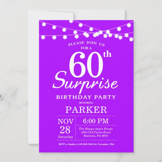 Surprise 60th Birthday Invitation Purple Lavender (Front)