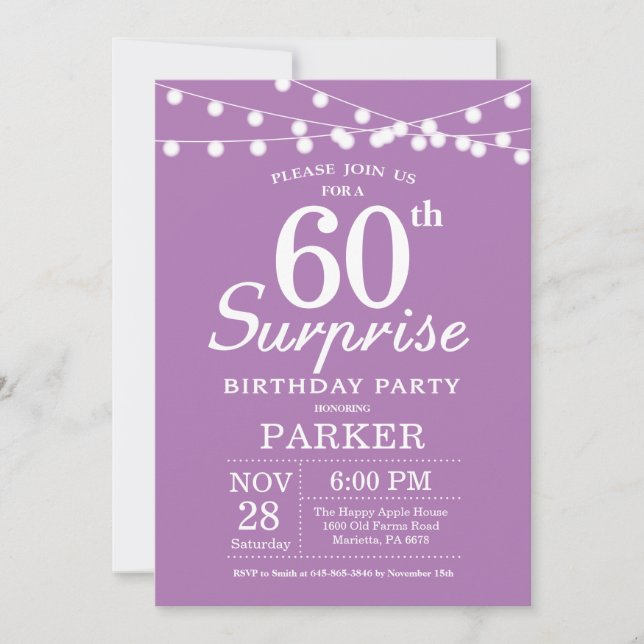 Surprise 60th Birthday Invitation Purple Lavender (Front)