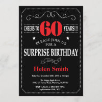 Surprise 60th Birthday Invitation Red and Black