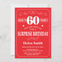 Surprise 60th Birthday Invitation Red and White