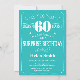 Surprise 60th Birthday Invitation Teal and White