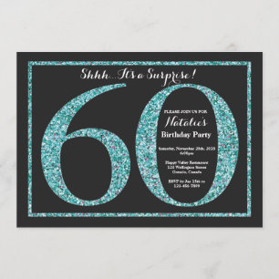 Surprise 60th Birthday Invitation Teal Glitter