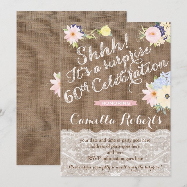surprise 60th birthday invitations, surprise party invitation (Front/Back)