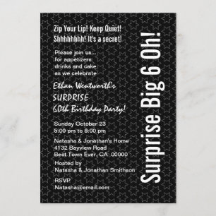 SURPRISE 60th Birthday Modern Black White Stars Invitation