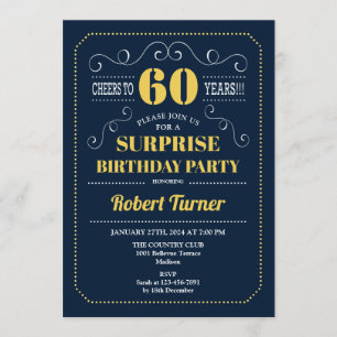 Surprise 60th Birthday - Navy Gold Invitation