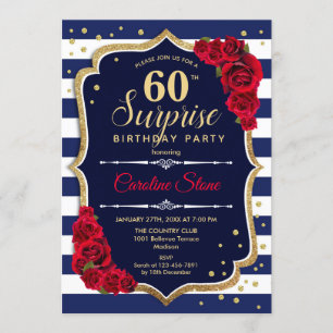 Surprise 60th Birthday - Navy White Red Invitation