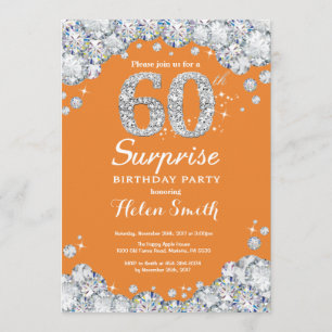Surprise 60th Birthday Orange and Silver Diamond Invitation