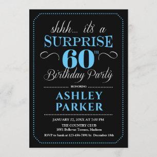 Surprise 60th Birthday Party - Black Blue Invitation