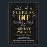 Surprise 60th Birthday Party - Black Gold Invitation<br><div class="desc">Surprise 60th Birthday Party Invitation.
Simple classy design in black gold and white. Features elegant script font.  Surprise bday celebration for man or woman. Can be customized into any age!</div>
