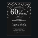 Surprise 60th Birthday Party - Black Silver Invitation<br><div class="desc">Surprise 60th Birthday Party Invitation.
Elegant design in black and faux glitter silver. Features script font and diamonds confetti. Cheers to 60 Years! Message me if you need further customization.</div>