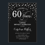 Surprise 60th Birthday Party - Black Silver Invitation<br><div class="desc">Surprise 60th Birthday Party Invitation.
Elegant design in black and faux glitter silver. Features script font and diamonds confetti. Cheers to 60 Years! Message me if you need further customization.</div>