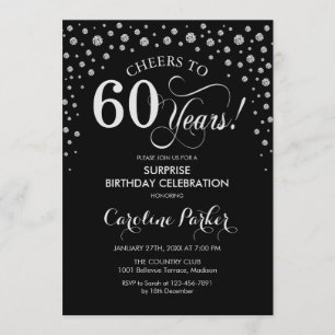 Surprise 60th Birthday Party - Black Silver Invitation