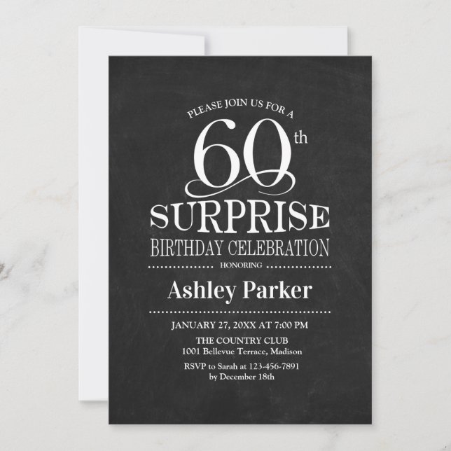 Surprise 60th Birthday Party - Black White Invitation (Front)