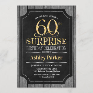Surprise 60th Birthday Party - Chalkboard Gold Invitation