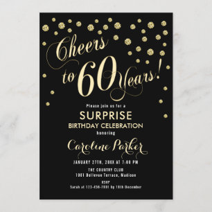 Surprise 60th Birthday Party - Gold Black Invitation