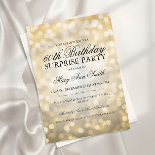 Surprise 60th Birthday Party Gold Glitter Lights Invitation