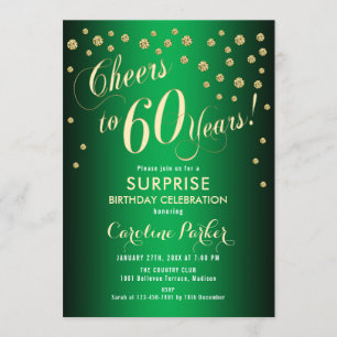 Surprise 60th Birthday Party - Gold Green Invitation