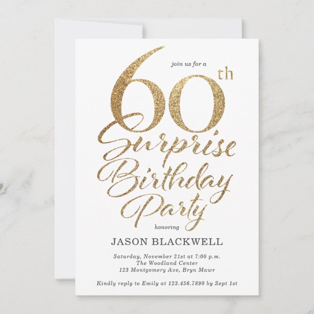 Surprise 60th Birthday Party Gold Invitation (Front)