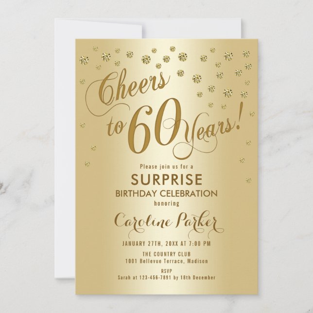 Surprise 60th Birthday Party - Gold Invitation (Front)