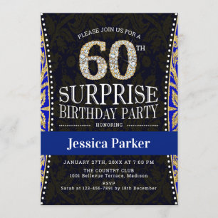 Surprise 60th Birthday Party - Gold Navy Blue Invitation