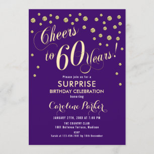 Surprise 60th Birthday Party - Gold Purple Invitation