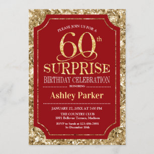 Surprise 60th Birthday Party - Gold Red Invitation