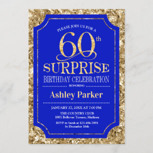 Surprise 60th Birthday Party - Gold Royal Blue Invitation