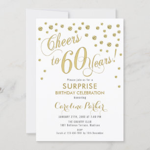 Surprise 60th Birthday Party - Gold White Invitation