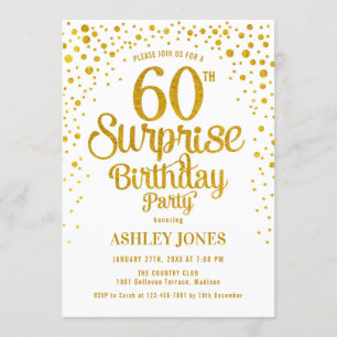Surprise 60th Birthday Party - Gold & White Invitation