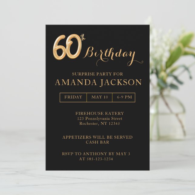 Surprise 60th Birthday Party Invitation (Standing Front)