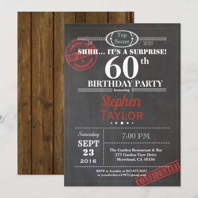 Surprise 60th birthday party invitation for men (Front/Back)