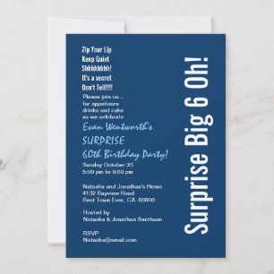 SURPRISE 60th Birthday Party Modern Blue and White Invitation