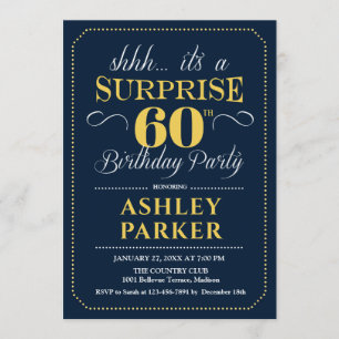 Surprise 60th Birthday Party - Navy Gold Invitation