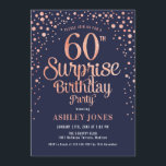 Surprise 60th Birthday Party - Navy & Rose Gold Invitation<br><div class="desc">Surprise 60th Birthday Party Invitation.
Elegant design in navy and faux glitter rose gold. Features stylish script font and confetti. Message me if you need custom age.</div>