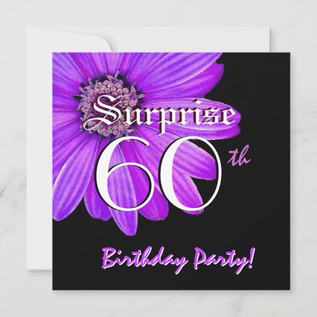 SURPRISE 60th Birthday Party Purple Daisy F201A Invitation (Front)