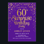 Surprise 60th Birthday Party - Purple & Gold Invitation<br><div class="desc">Surprise 60th Birthday Party Invitation.
Elegant design in royal purple and faux glitter gold. Features stylish script font and confetti. Message me if you need custom age.</div>