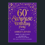 Surprise 60th Birthday Party - Purple & Gold Invitation<br><div class="desc">Surprise 60th Birthday Party Invitation.
Elegant design in royal purple and faux glitter gold. Features stylish script font and confetti. Message me if you need custom age.</div>