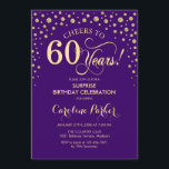 Surprise 60th Birthday Party - Purple Gold Invitation<br><div class="desc">Surprise 60th Birthday Party Invitation.
Elegant design in royal purple and faux glitter gold . Features script font and diamonds confetti. Cheers to 60 Years! Message me if you need further customization.</div>