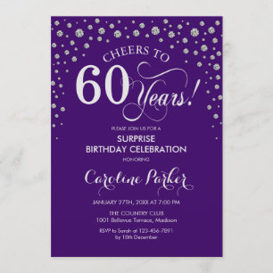 Surprise 60th Birthday Party - Purple Silver Invitation