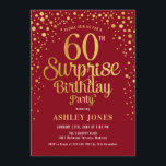Surprise 60th Birthday Party - Red & Gold Invitation<br><div class="desc">Surprise 60th Birthday Party Invitation.
Elegant design in dark red and faux glitter gold. Features stylish script font and confetti. Message me if you need custom age.</div>