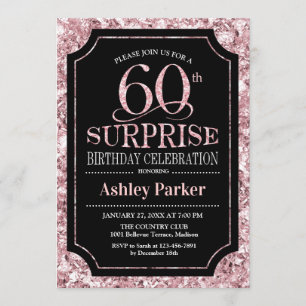 Surprise 60th Birthday Party - Rose Gold Black Invitation
