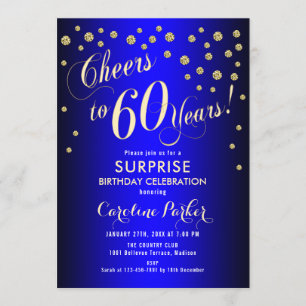 Surprise 60th Birthday Party - Royal Blue Gold Invitation