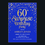 Surprise 60th Birthday Party - Royal Blue & Gold Invitation<br><div class="desc">Surprise 60th Birthday Party Invitation.
Elegant design in royal blue and faux glitter gold. Features stylish script font and confetti. Message me if you need custom age.</div>